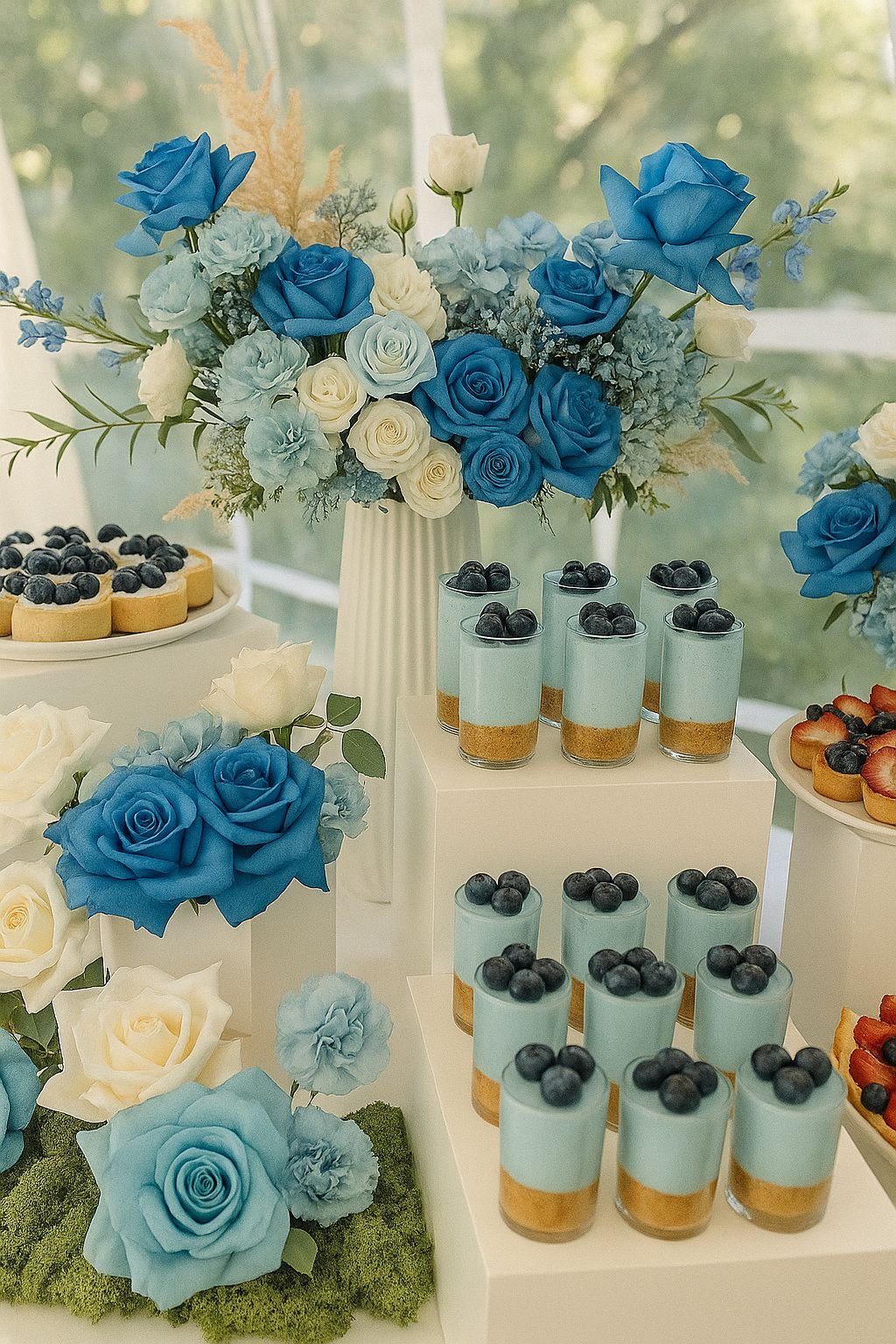 Delicate floral baby shower arrangement with styled catering and beautiful presentation by House of Chandel